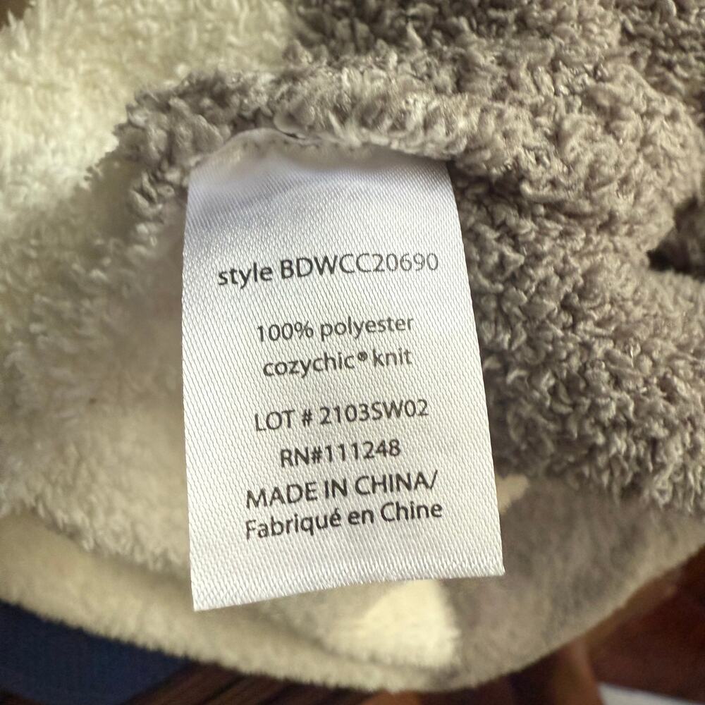 Barefoot Dreams CozyChic Colorblock Cardigan in Tan/White/Gray Stripe Size Med - Picture 10 of 10